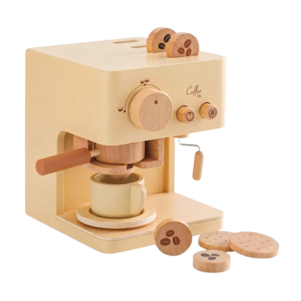 Machine à expresso jouet en bois pour jeu d'imitation et jouer au café avec tasse, boutons et dosettes