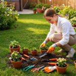 Outils de jardin 7 pièces pour creuser, planter et tailler avec sac de rangement pour le jardinage – Image 2