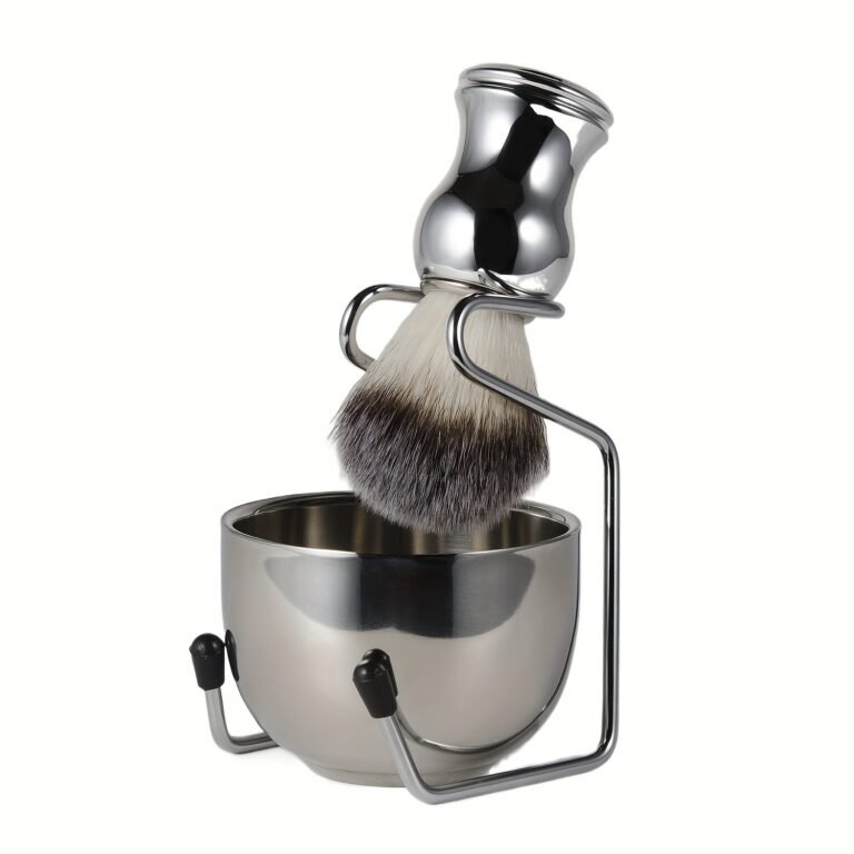 Set avec bol à savon et support de blaireau en acier inoxydable pour un rasage de près