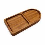 Plateaux de service en bois d'acacia à 2 compartiments – 2 pièces