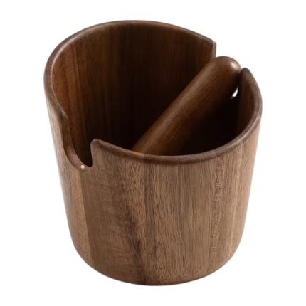 Bac à marc pour espresso en bois d'acacia avec barre de frappe