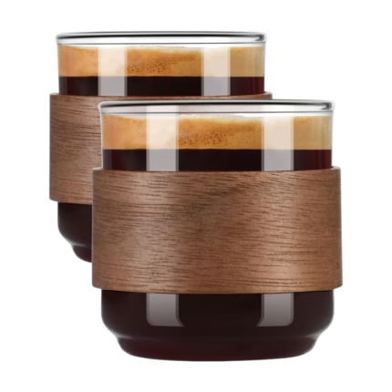 Tasses en verre avec poignée en bois 150 ml – 2 pièces pour café et thé