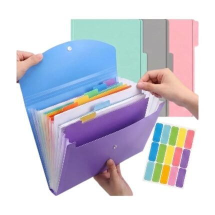 Trieur accordéon 13 compartiments A4 bleu et rose avec compartiments extensibles et onglets de couleur pour le tri