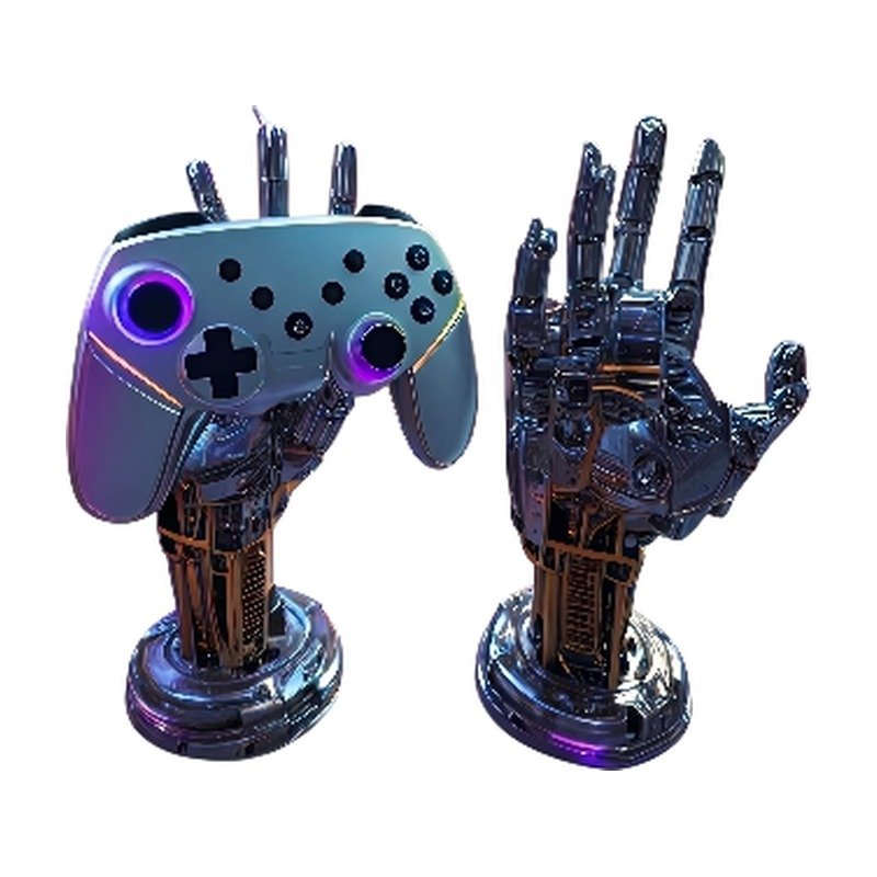 Support de manette argent inox, noir et argent pur pour un rangement stable et une exposition sur le bureau