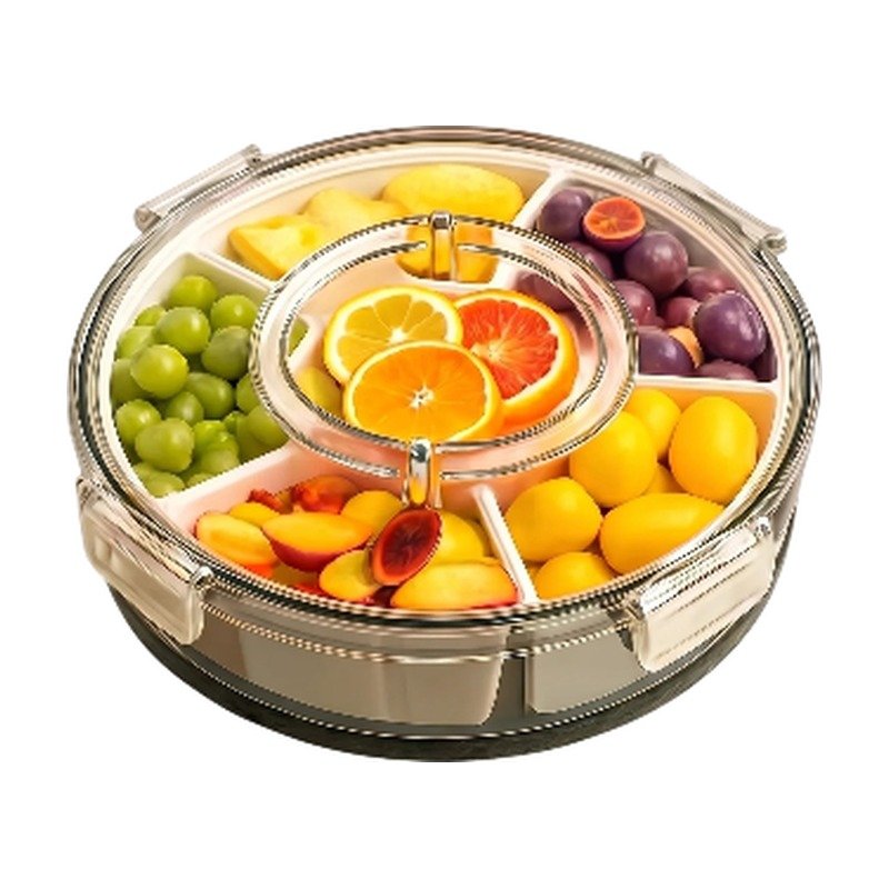 Plateau tournant avec couvercle – bol de service à 6 compartiments et base rotative pour snacks et fruits