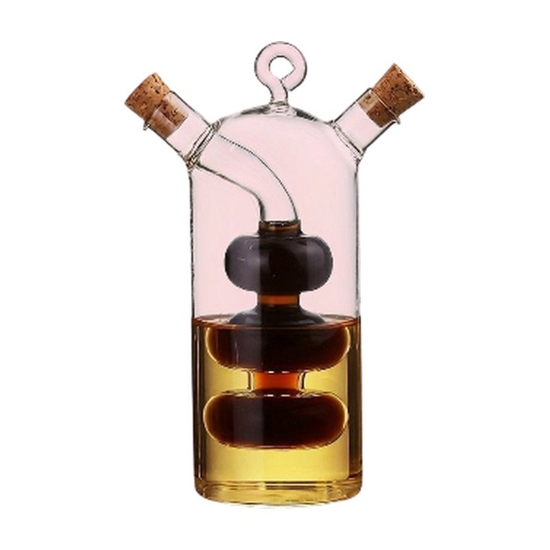 Huilier et vinaigrier en verre avec bec verseur et bouchon en liège pour un service et une cuisine maîtrisés Huilier et vinaigrier en verre avec bec verseur et bouchon en liège pour un service et une cuisine maîtrisés