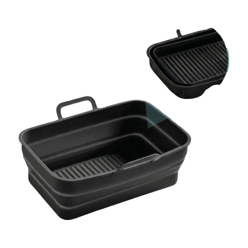 Plateau en silicone long pour friteuse à air avec poignées et fond nervuré pour cuisiner et nettoyer plus facilement