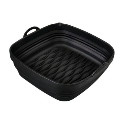 Moule carré pliable en silicone pour friteuse à air avec poignées et fond strié pour moins de saletés dans le panier