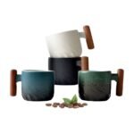 Tasses à expresso en céramique avec anse en bois – 2 pièces