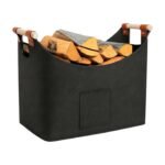 Panier à bûches en feutre pour un rangement élégant du bois, avec poignées pour le transport à l'intérieur