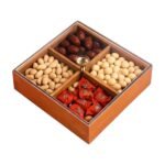 Boîte de rangement en bois à quatre compartiments pour snacks et organisation dans la maison