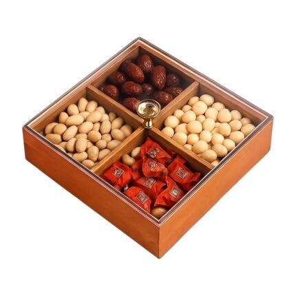 Boîte de rangement en bois à quatre compartiments pour snacks et organisation dans la maison