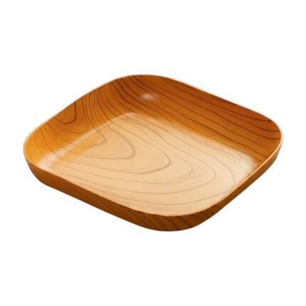 Plat de service aspect bois à finition lisse et bords relevés pour dresser et servir les plats