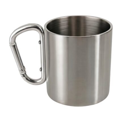 Tasse outdoor en acier inoxydable avec anse mousqueton et design simple pour le camping, la randonnée et le plein air