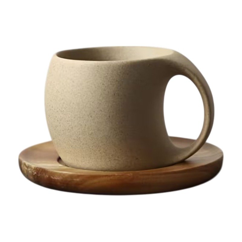 Mug en céramique avec soucoupe en bois d’acacia