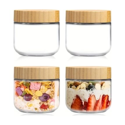 Bocaux en verre avec couvercles en bambou – 300 ml, lot de 4