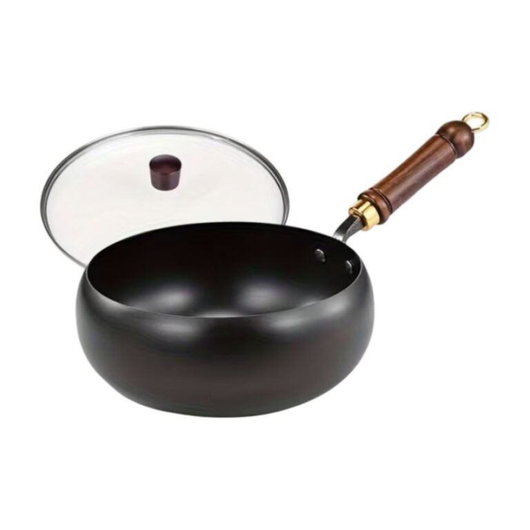 Poêle ronde en fonte avec couvercle et poignée en bois – 28 cm