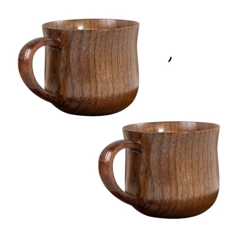 2 tasses à café en bois massif avec anse