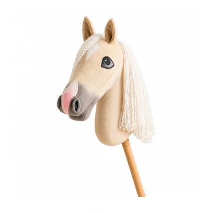 Cheval bâton palomino avec crinière crème, étoile blanche et bout du nez rose et gris