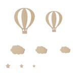Déco murale en bois pour chambre d’enfant – Montgolfières, nuages et étoiles, 13 pièces
